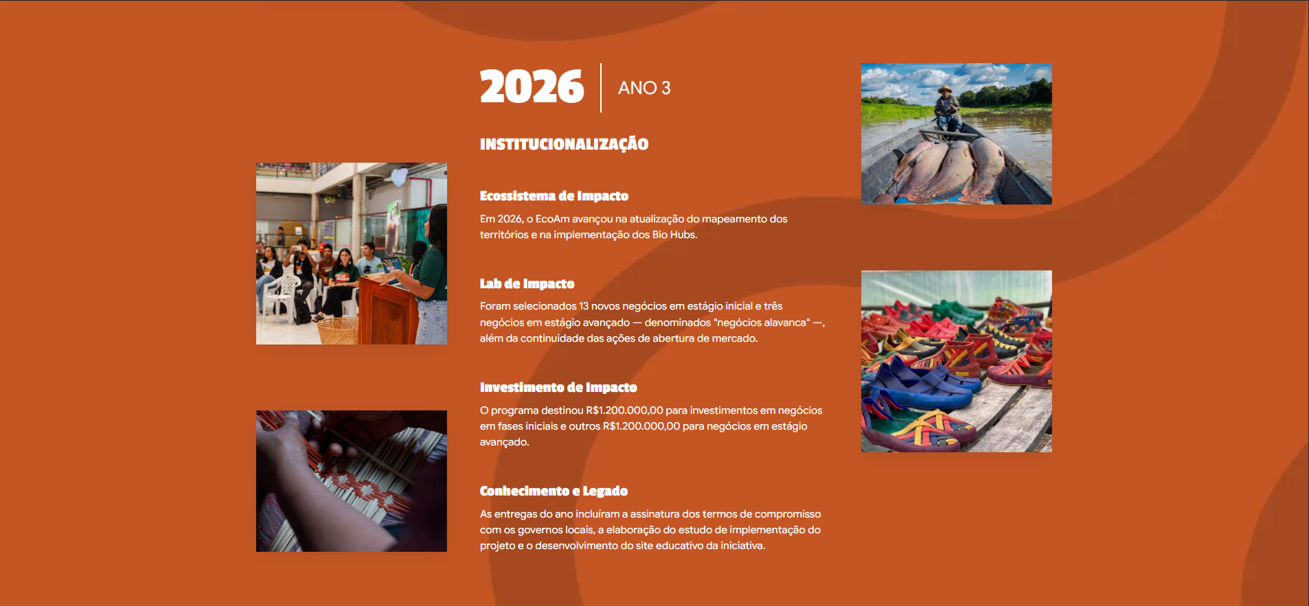 Linha do tempo da página Resultados do EcoAm